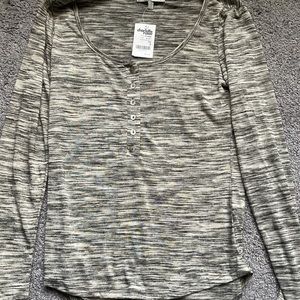 Grey, white and black long sleeve stripped shirt. Small. NWT